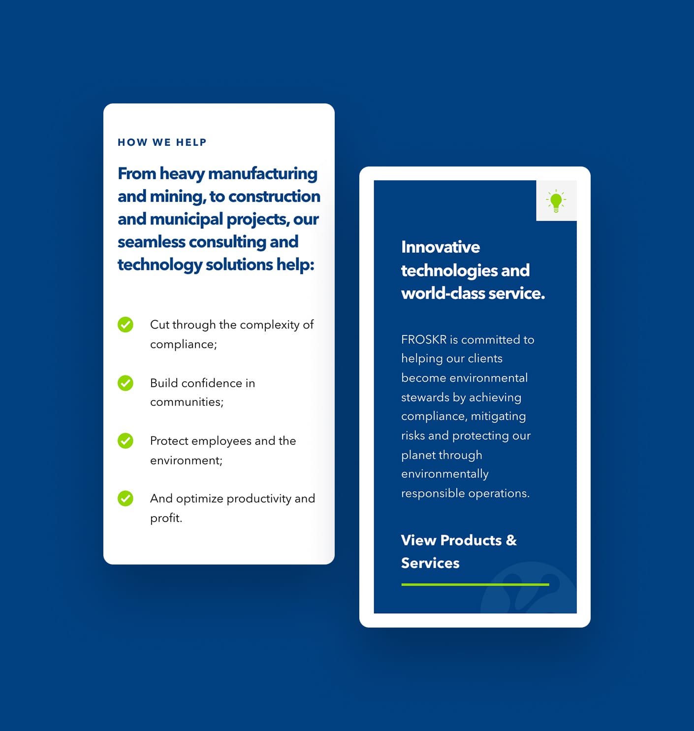 Side by side series of mobile mockups from the FROSKR website