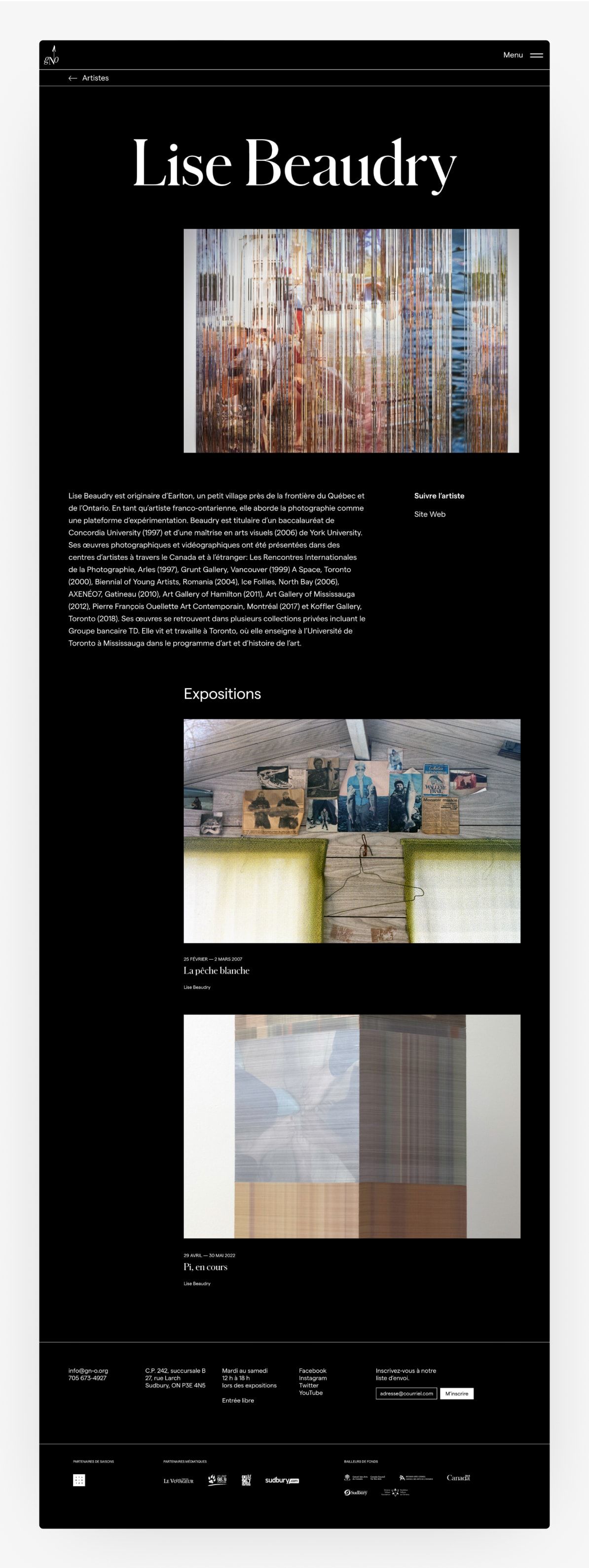 Mockup of artist profile page on GNO website