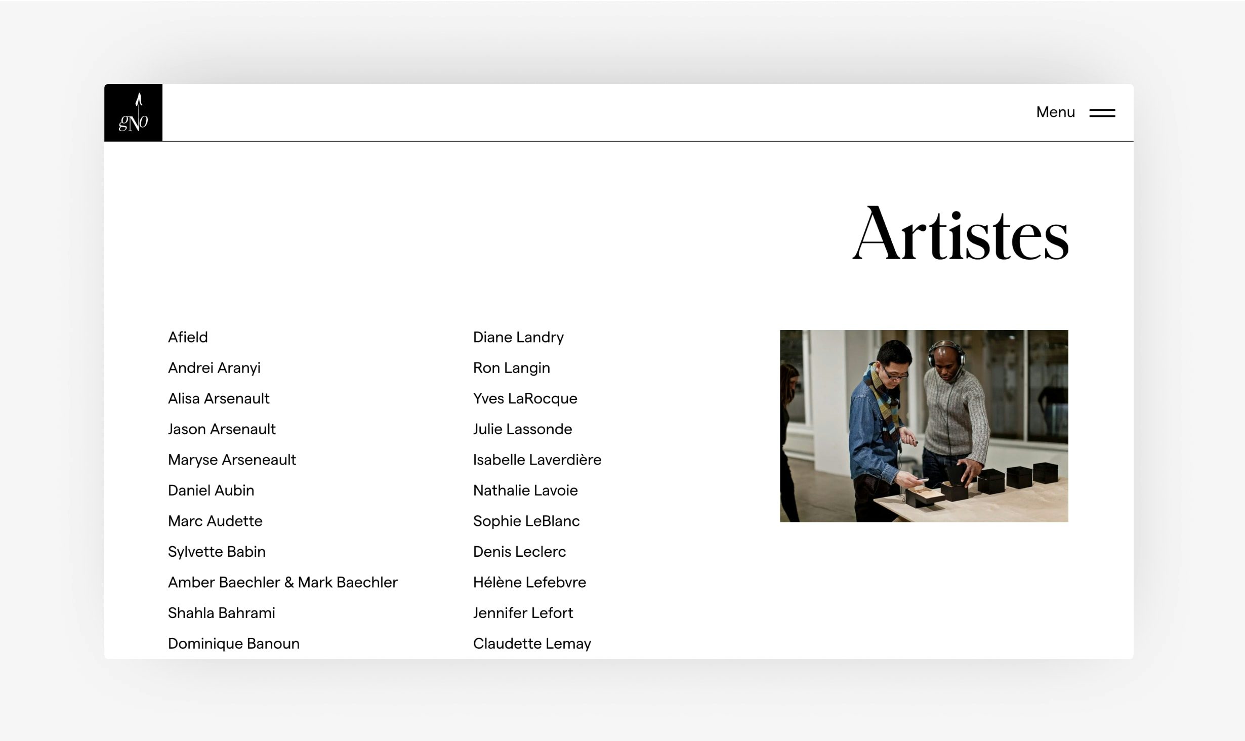 Mockup of Artists page on GNO website