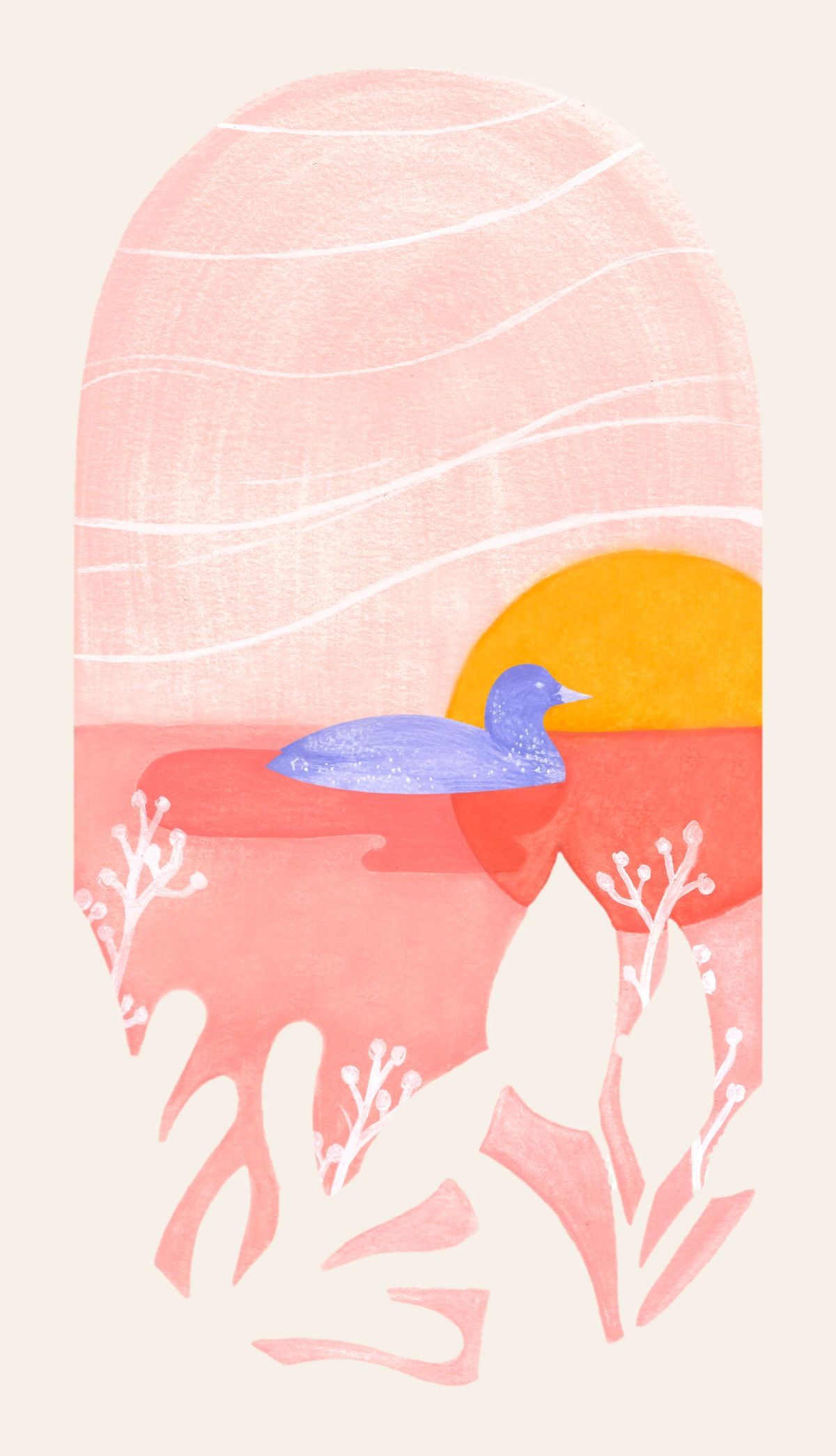 Branded illustration of loon floating in water for La Slague's 2022-2023 season