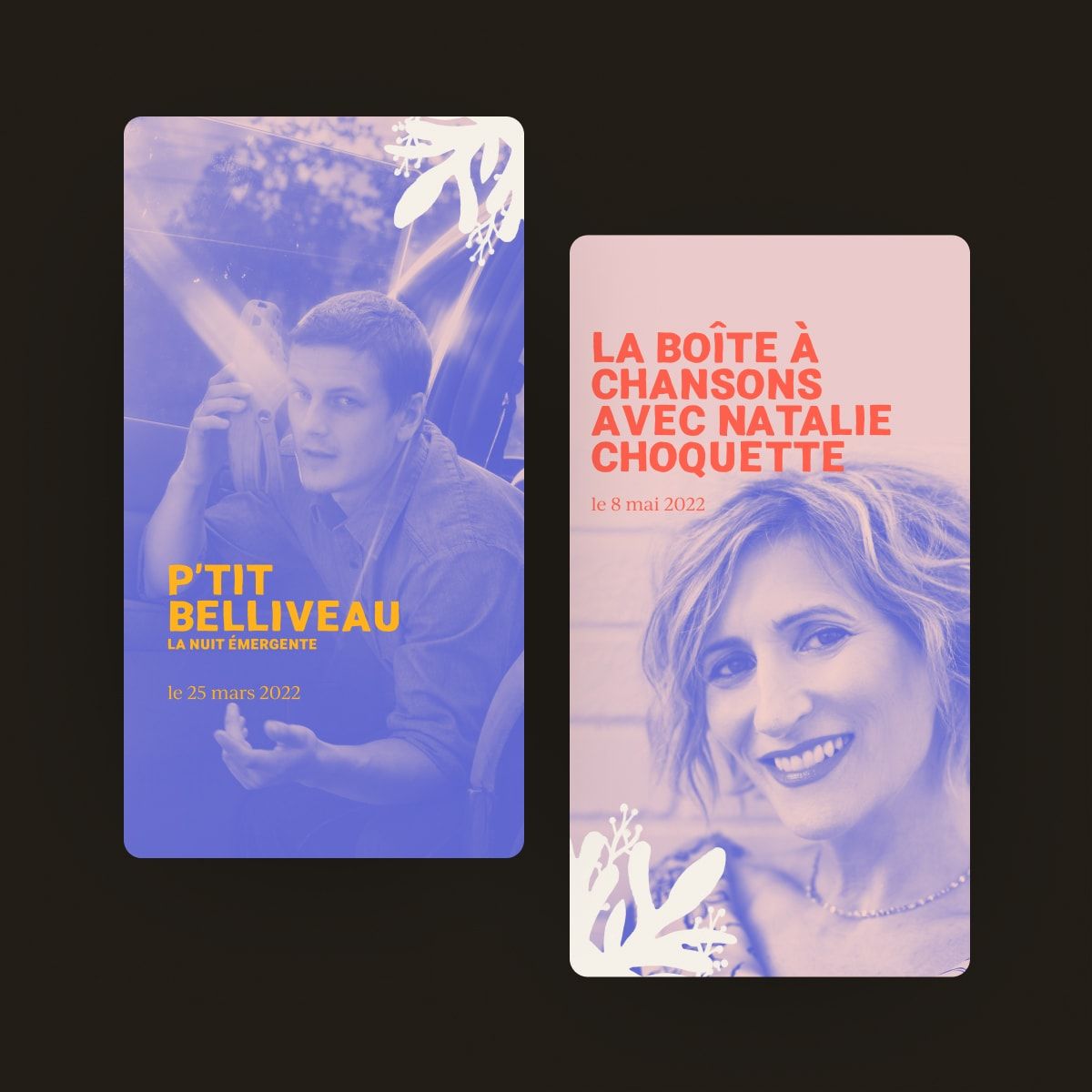 Branded social media story graphics for La Slague's 2022-2023 season