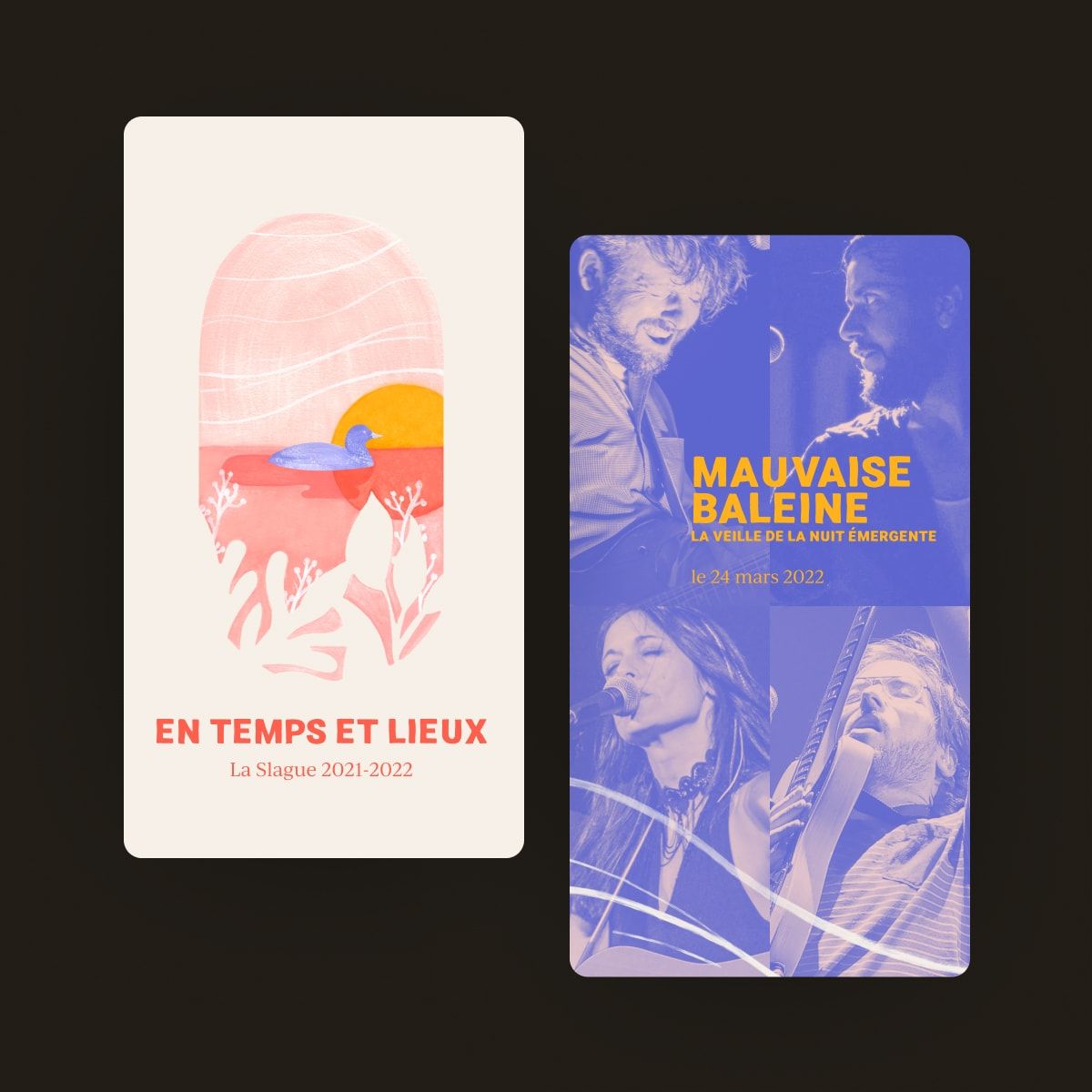 Branded social media story graphics for La Slague's 2022-2023 season