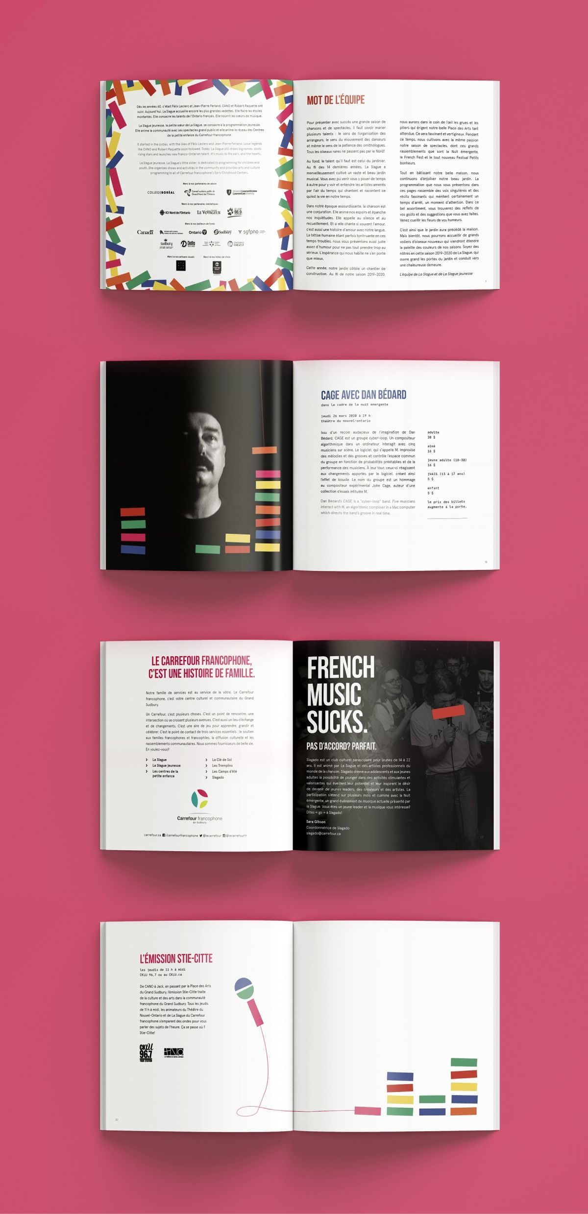 Various spreads from la Slague's 2018-2019 season program guide