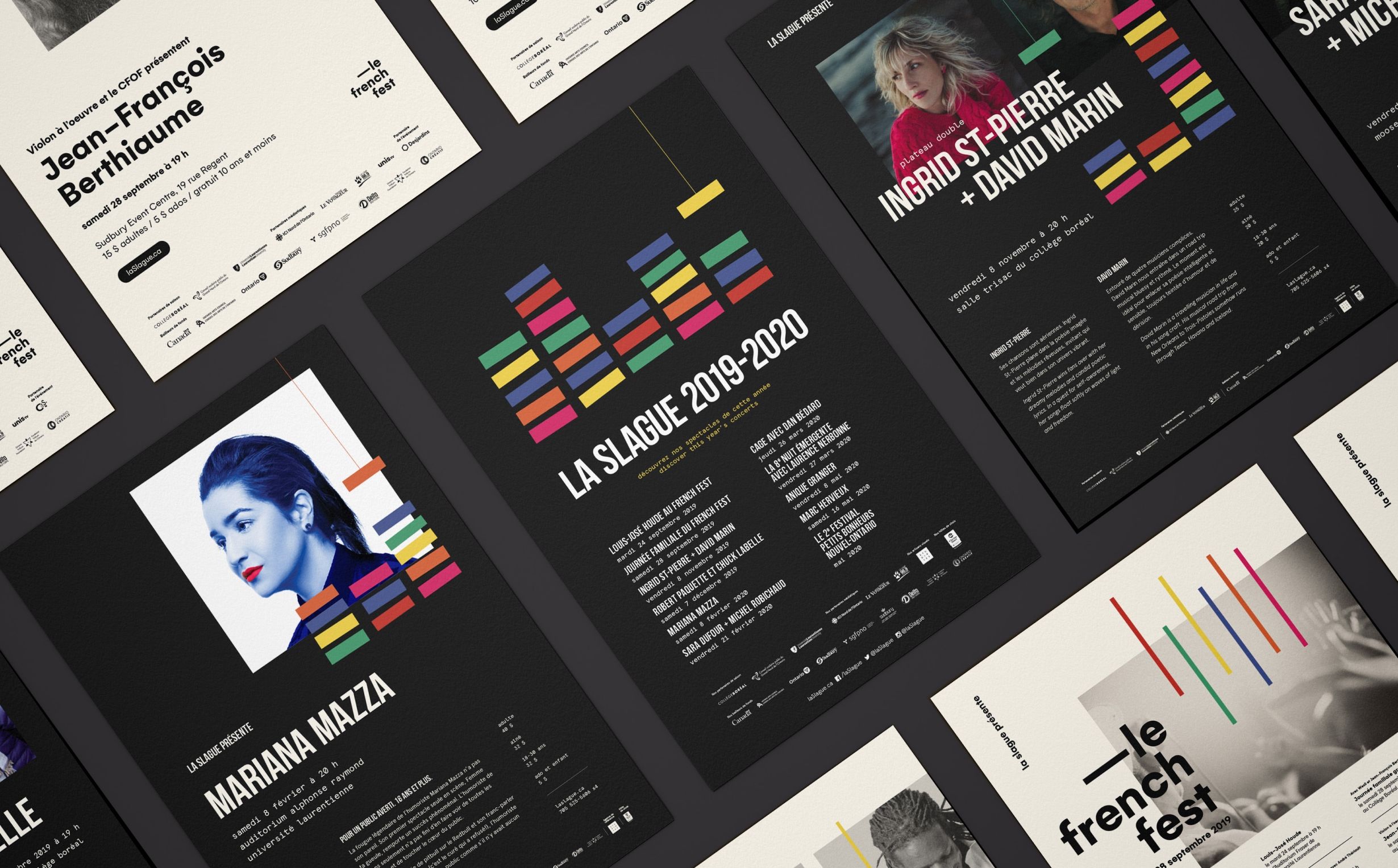 Collage of print pieces for La Slague's 2018-2019 season