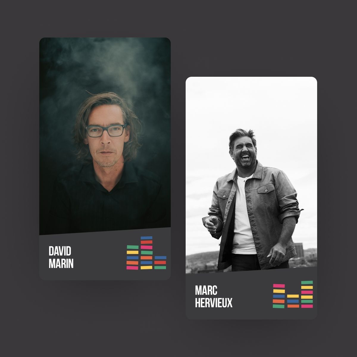 Side by side mockups of social media story artist photos for La Slague's 2018-2019 season