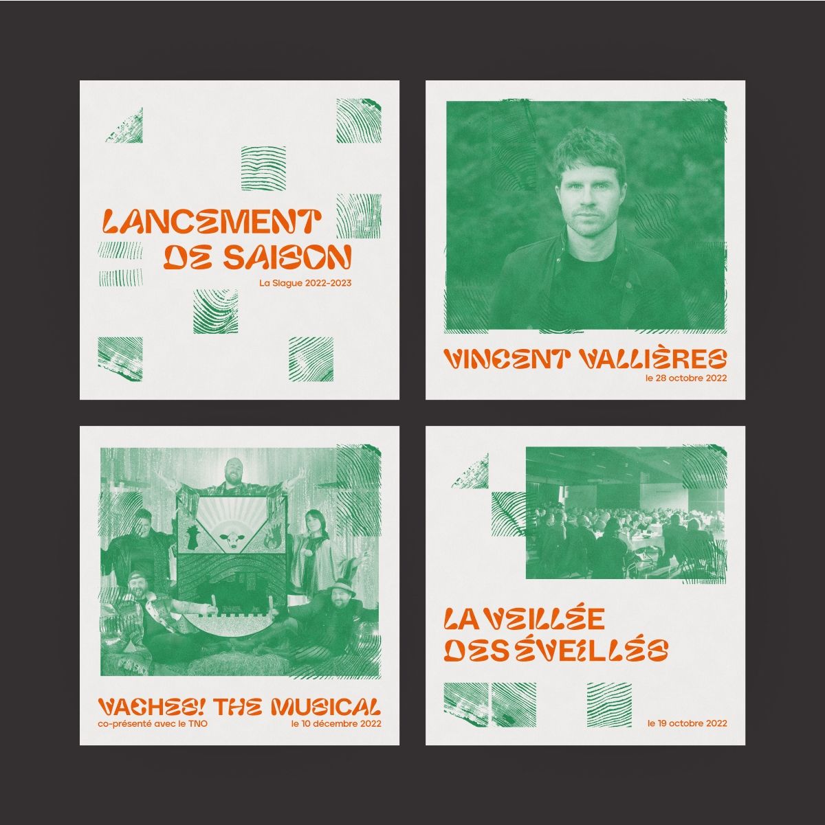 Social media artist post graphics for La Slague's 2021-2022 season