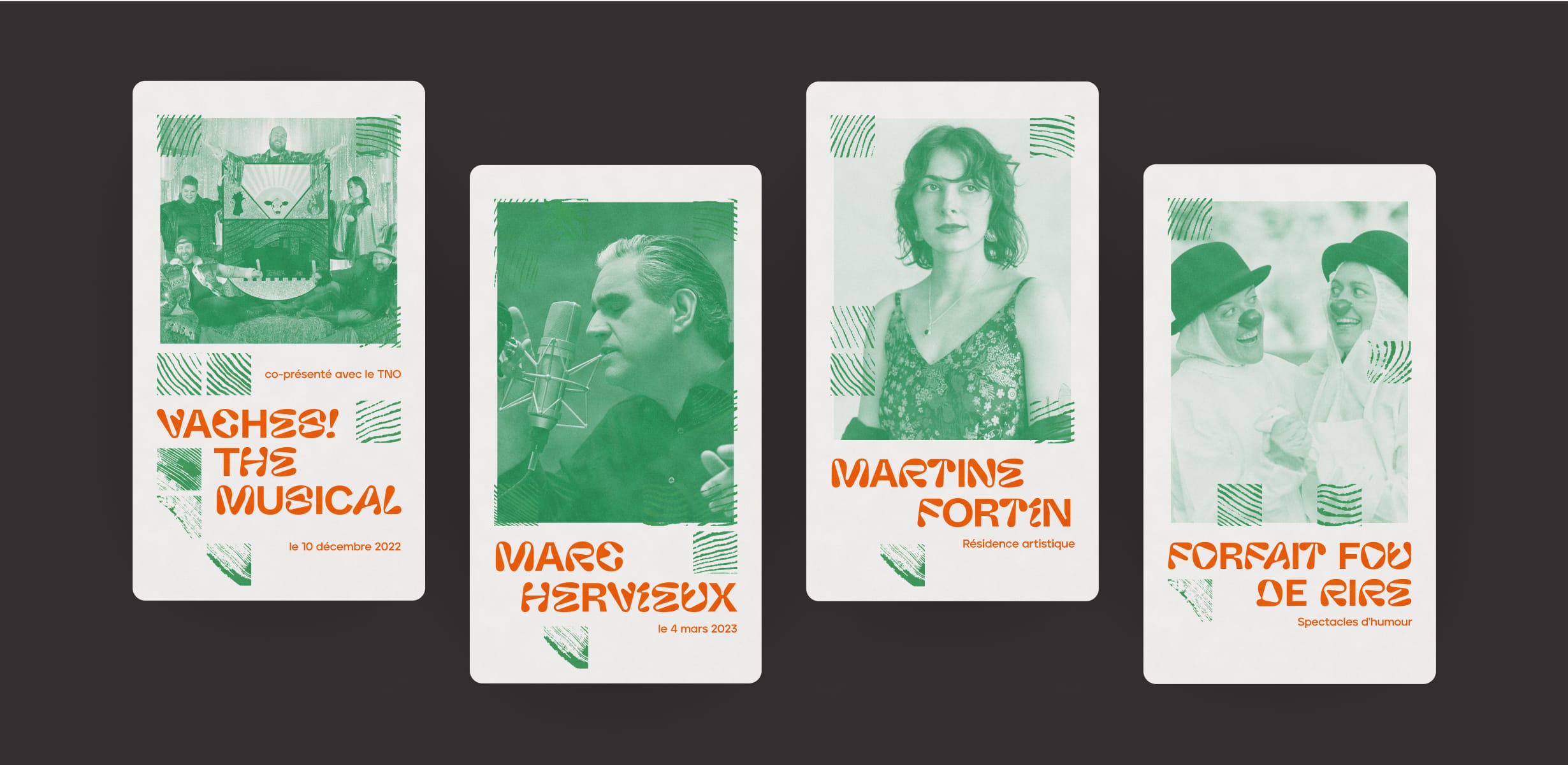 Social media artist story graphics for La Slague's 2022-2023 season