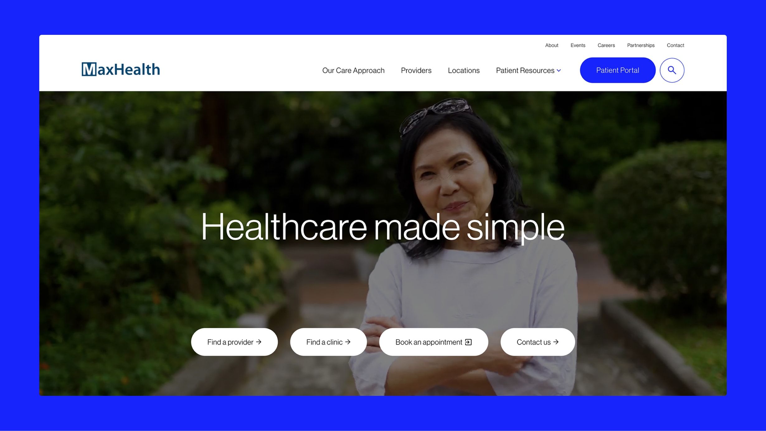 Mockup of MaxHealth's homepage impact area