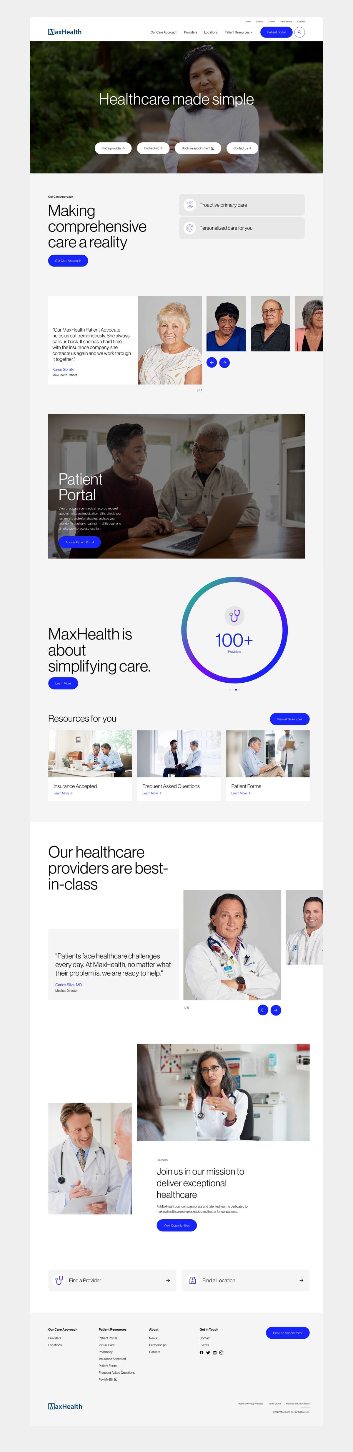 Mockup of MaxHealth's website homepage