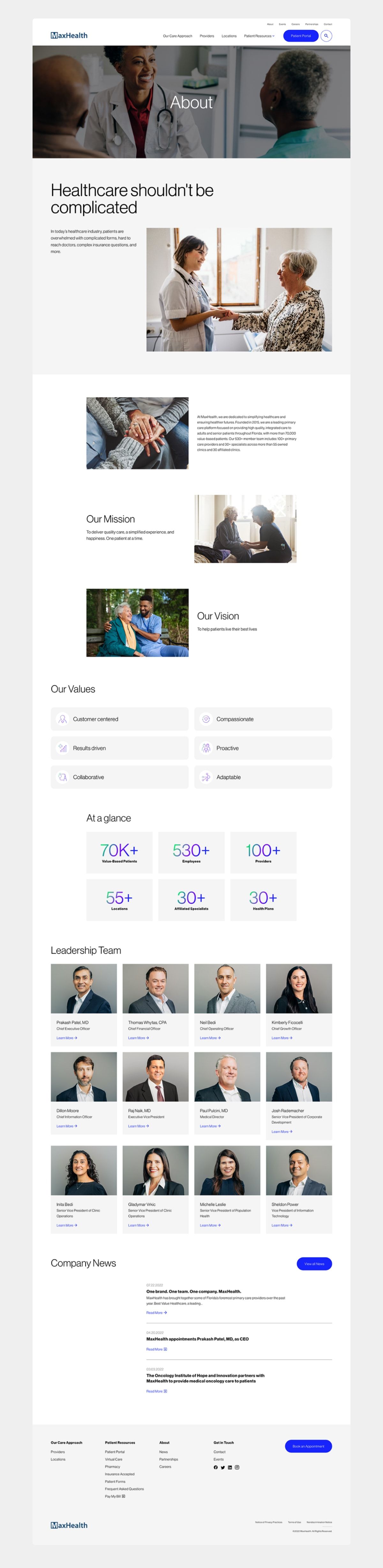 Mockup of MaxHealth's About page
