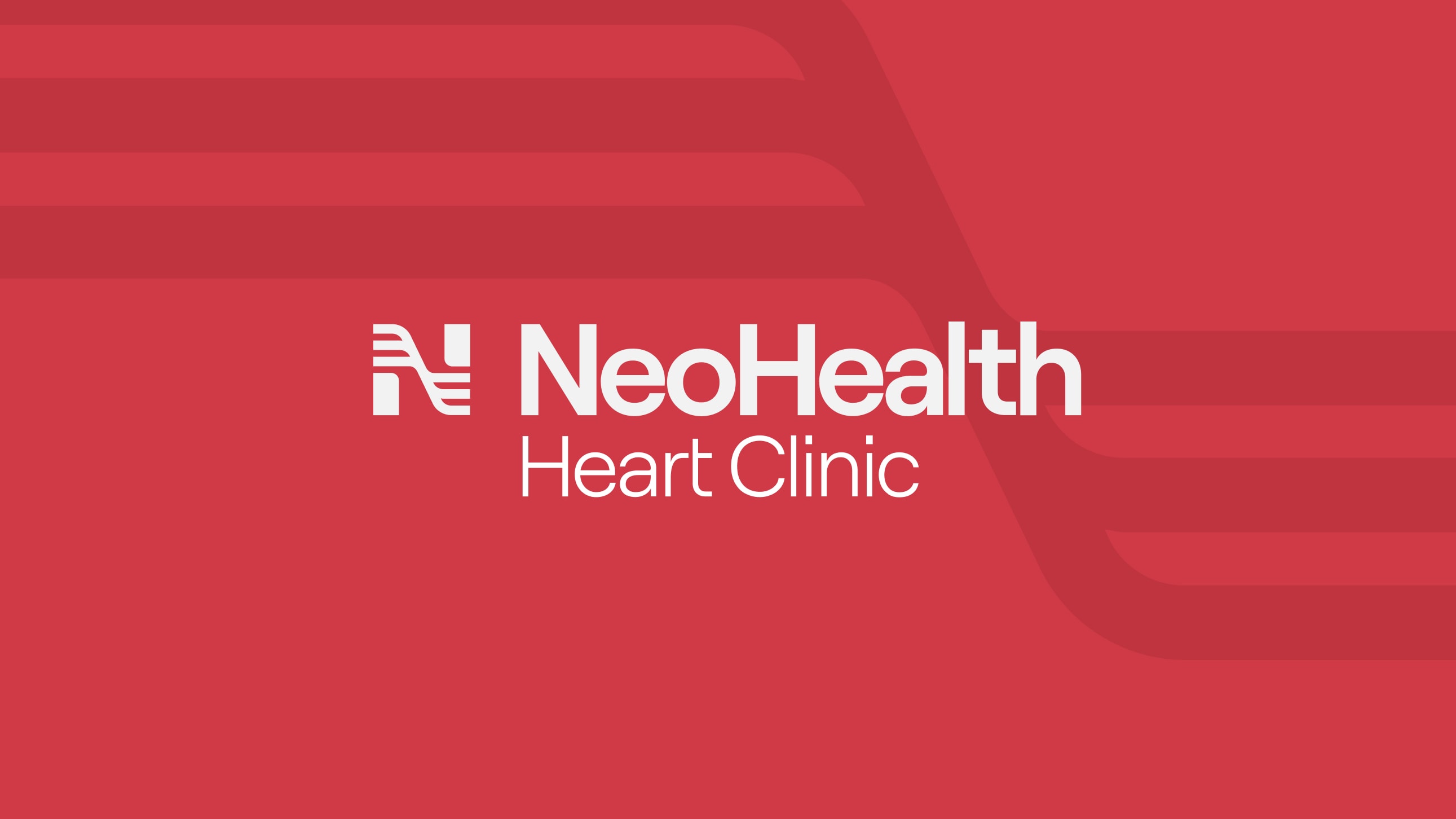 White NeoHealth Heart Clinic sub-brand logo on red background.