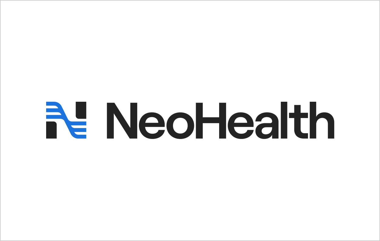 NeoHealth logo featuring stylized black "N" with three curved blue lines, communicating connection and vitality.
