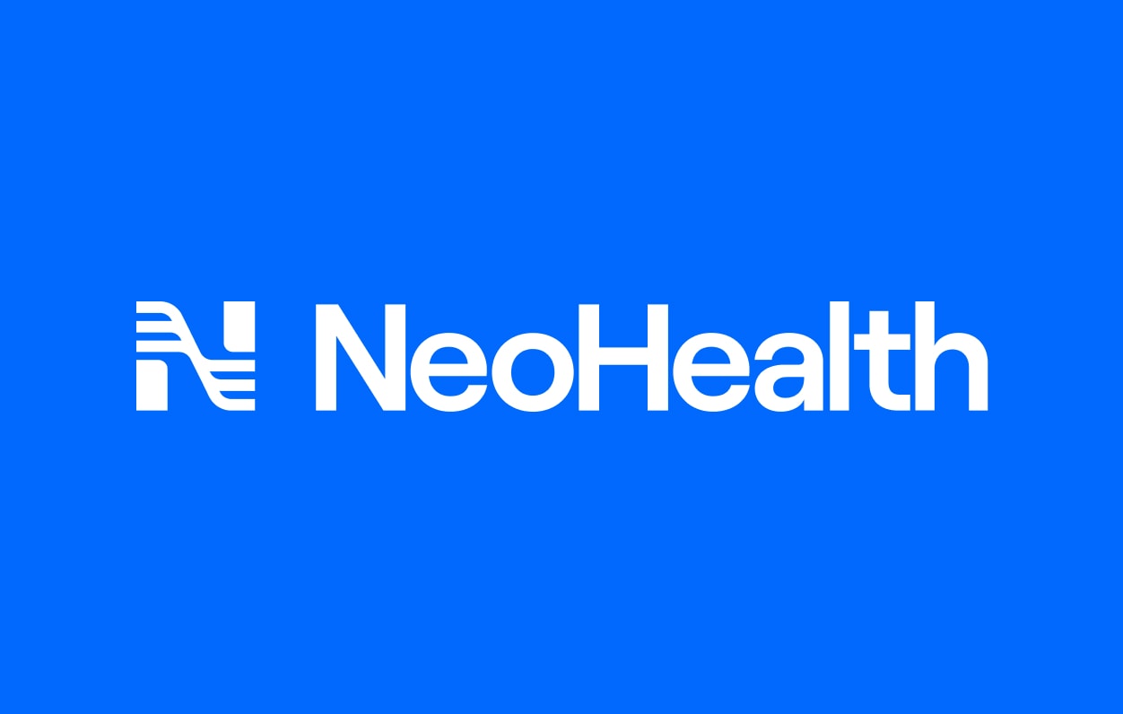 NeoHealth brand in white on blue background