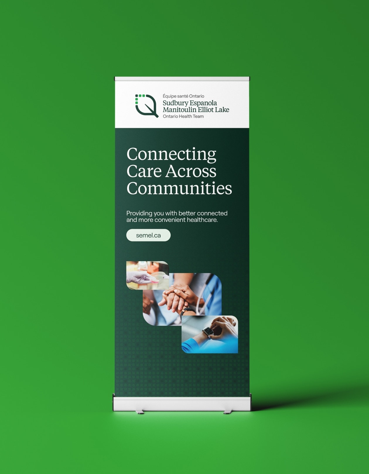 SEMEL OHT branded promotional roll-up banner