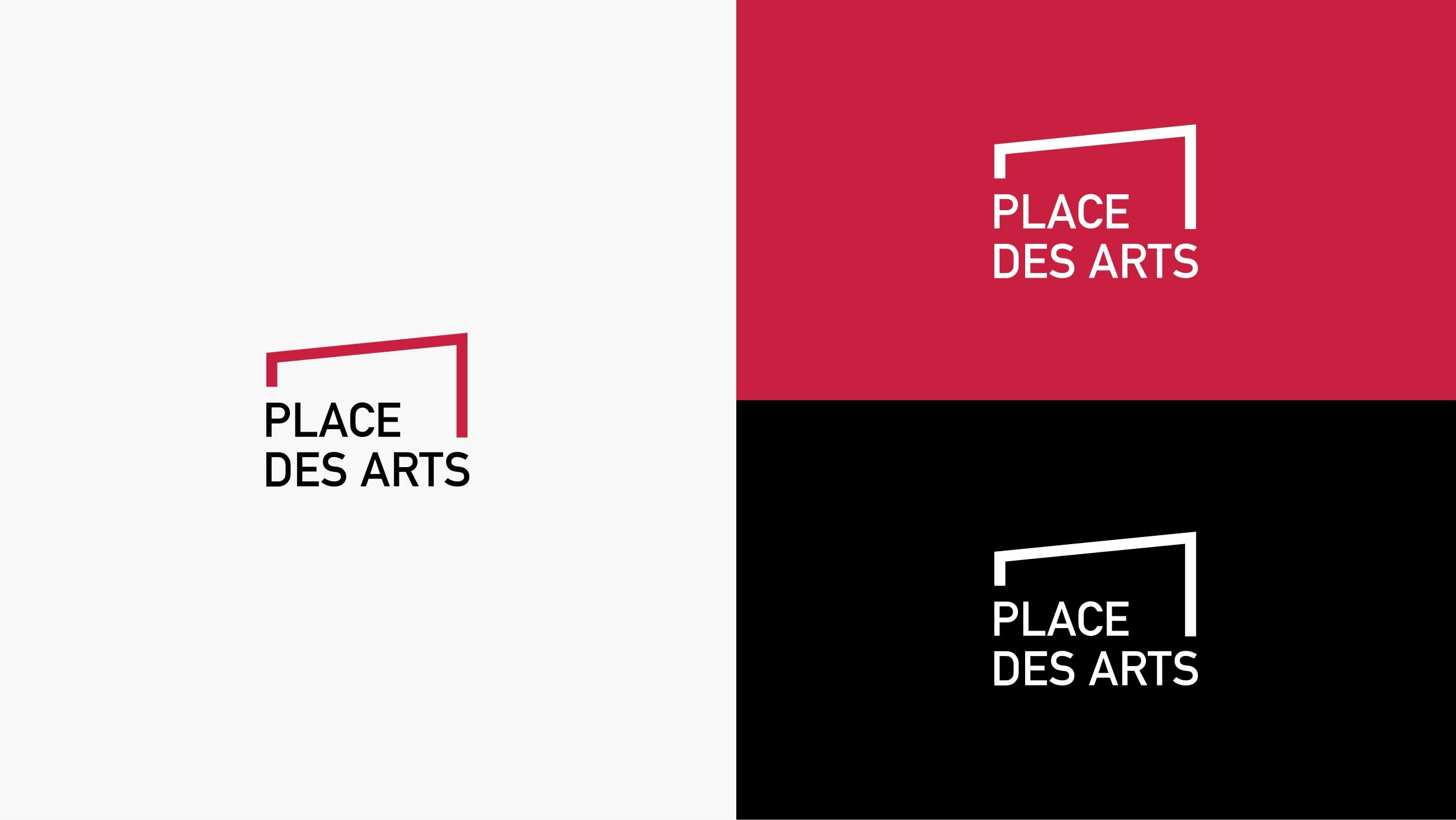 Place des Arts brand in different colour applications