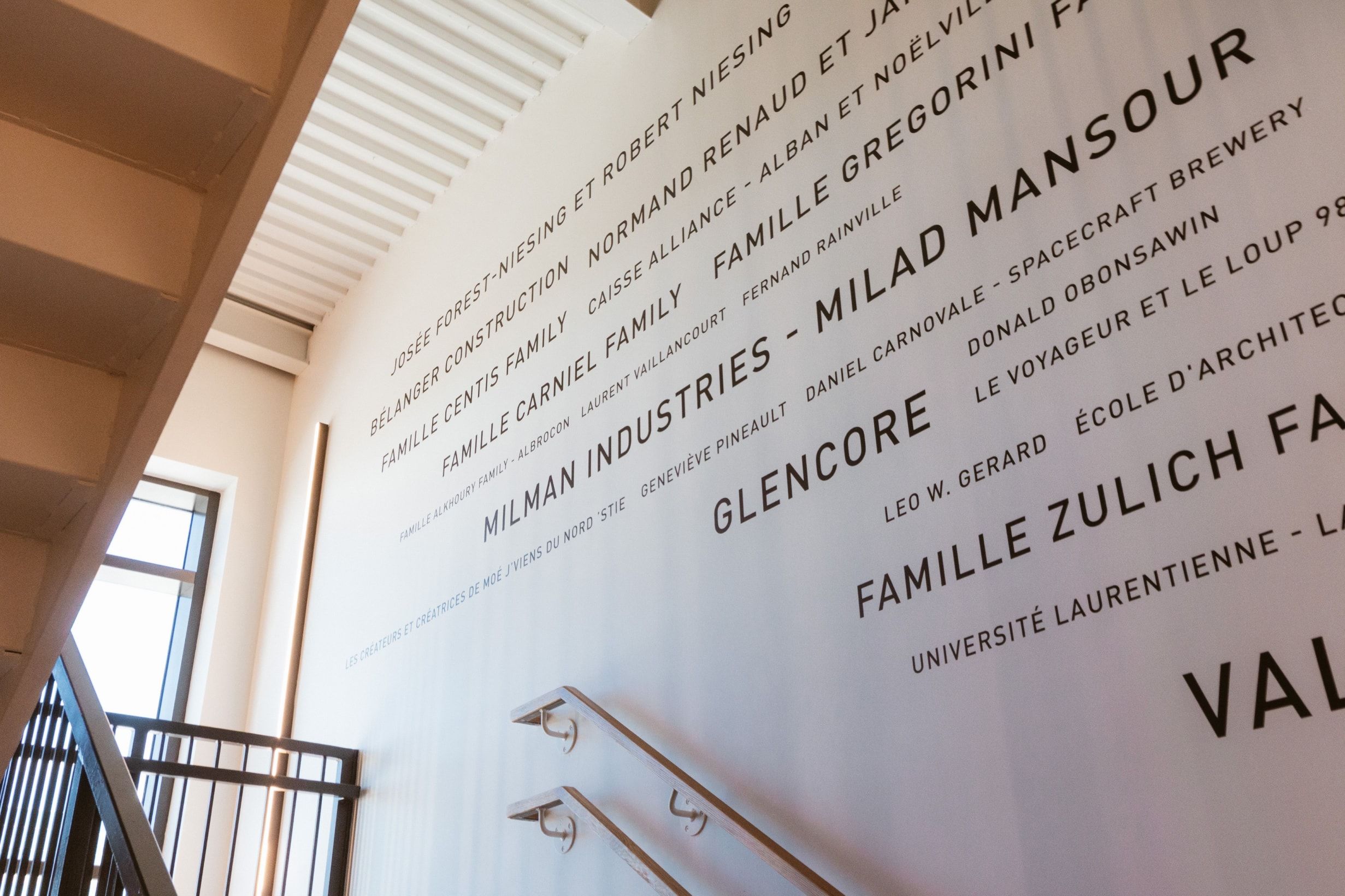 Stairway donor wall at Place des Arts