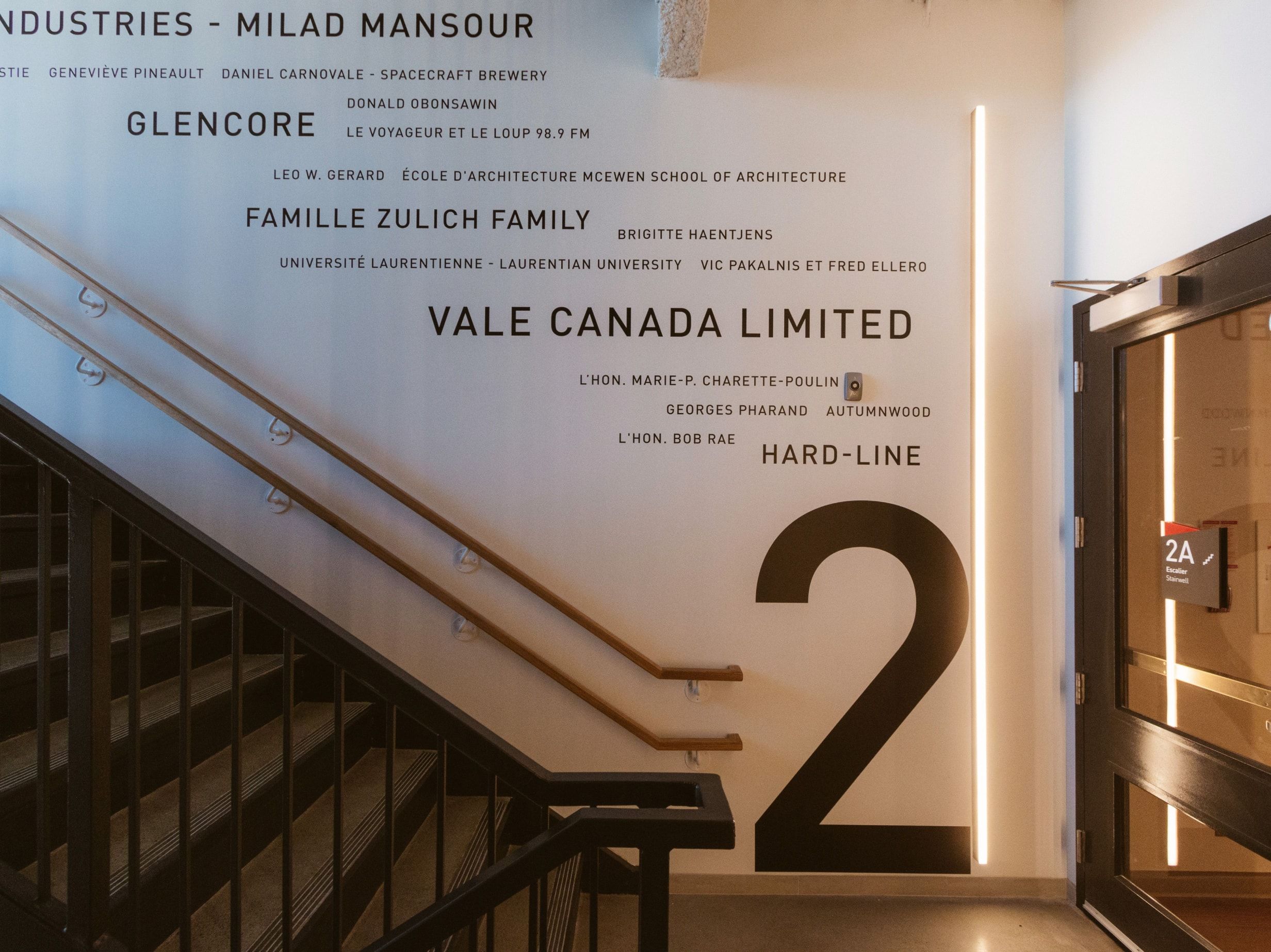 Stairway donor wall at Place des Arts