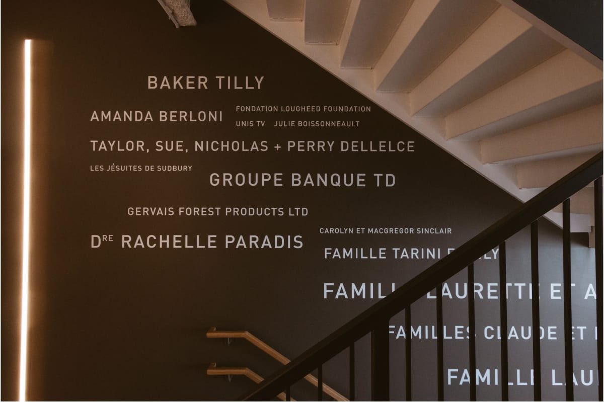 Stairway donor wall at Place des Arts