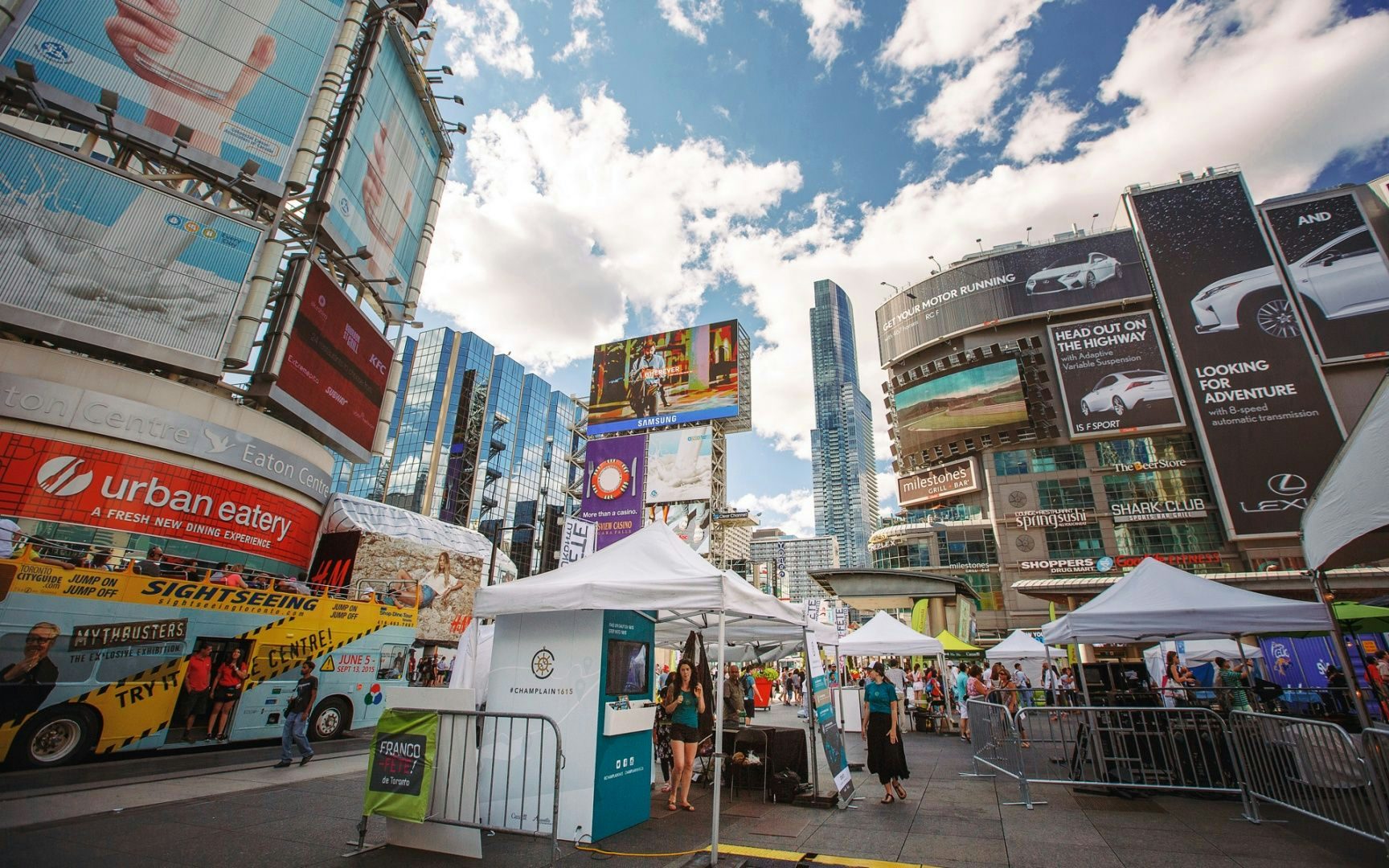 Champlain1615 branded interactive booth at Yonge and Dundas in Toronto, Ontario
