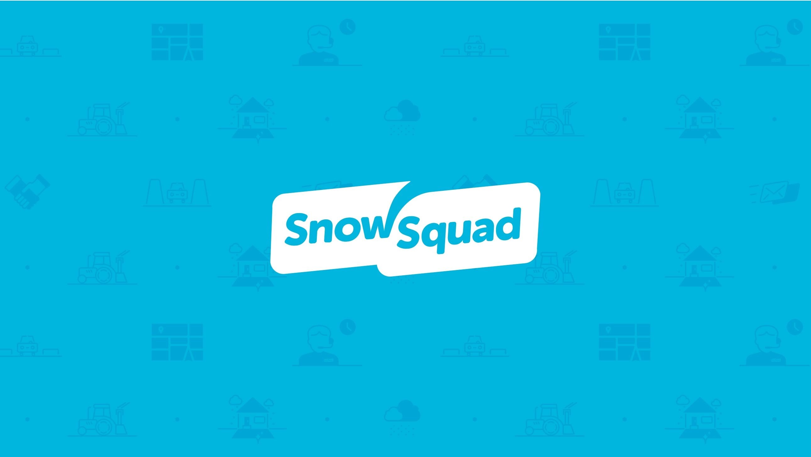 SnowSquad logo featured over pattern of branded illustrations