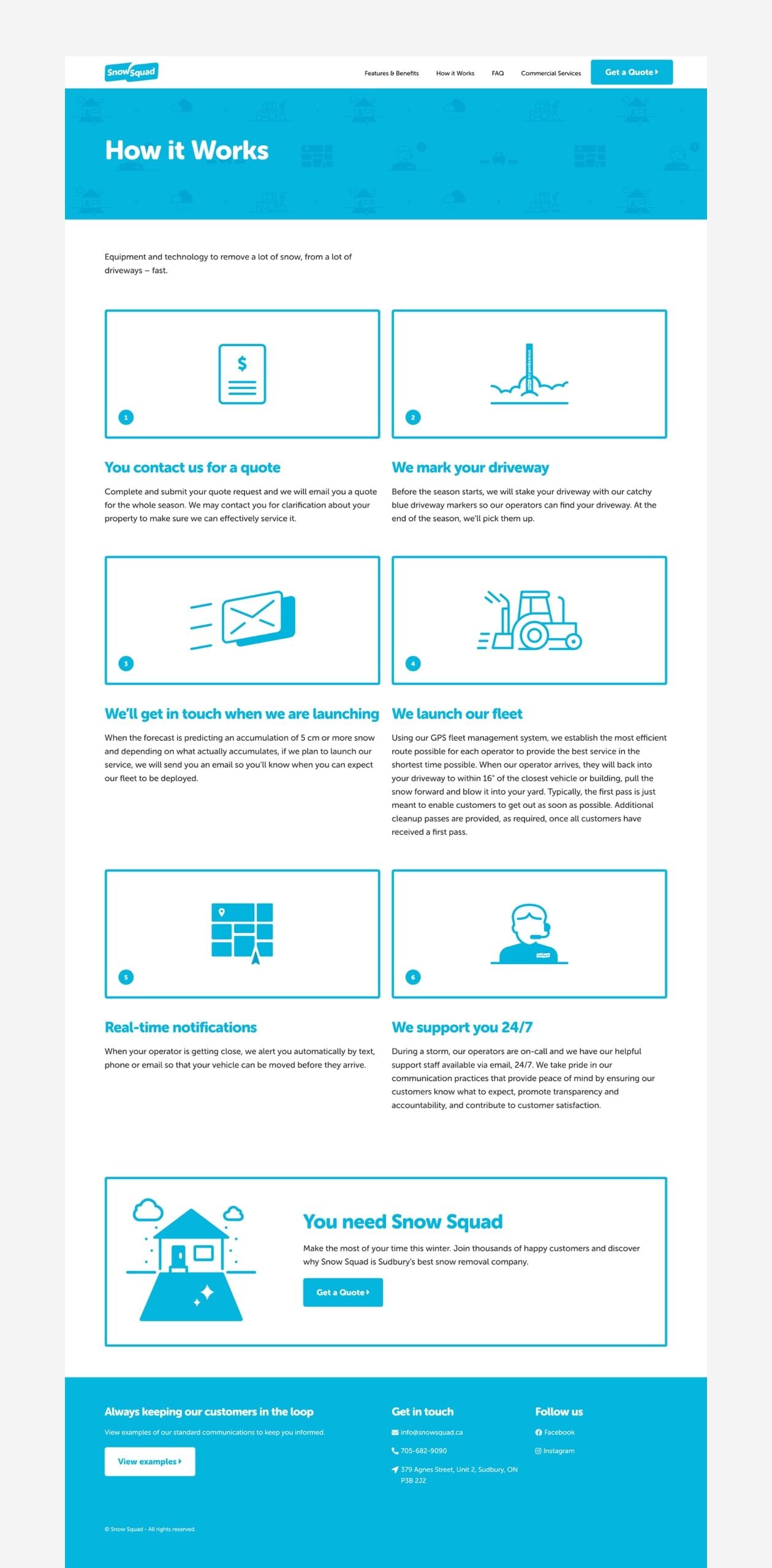 How It Works page from Snow Squad website