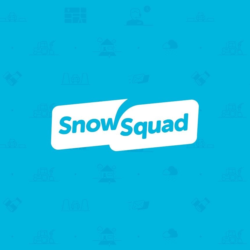 SnowSquad logo featured over pattern of branded illustrations