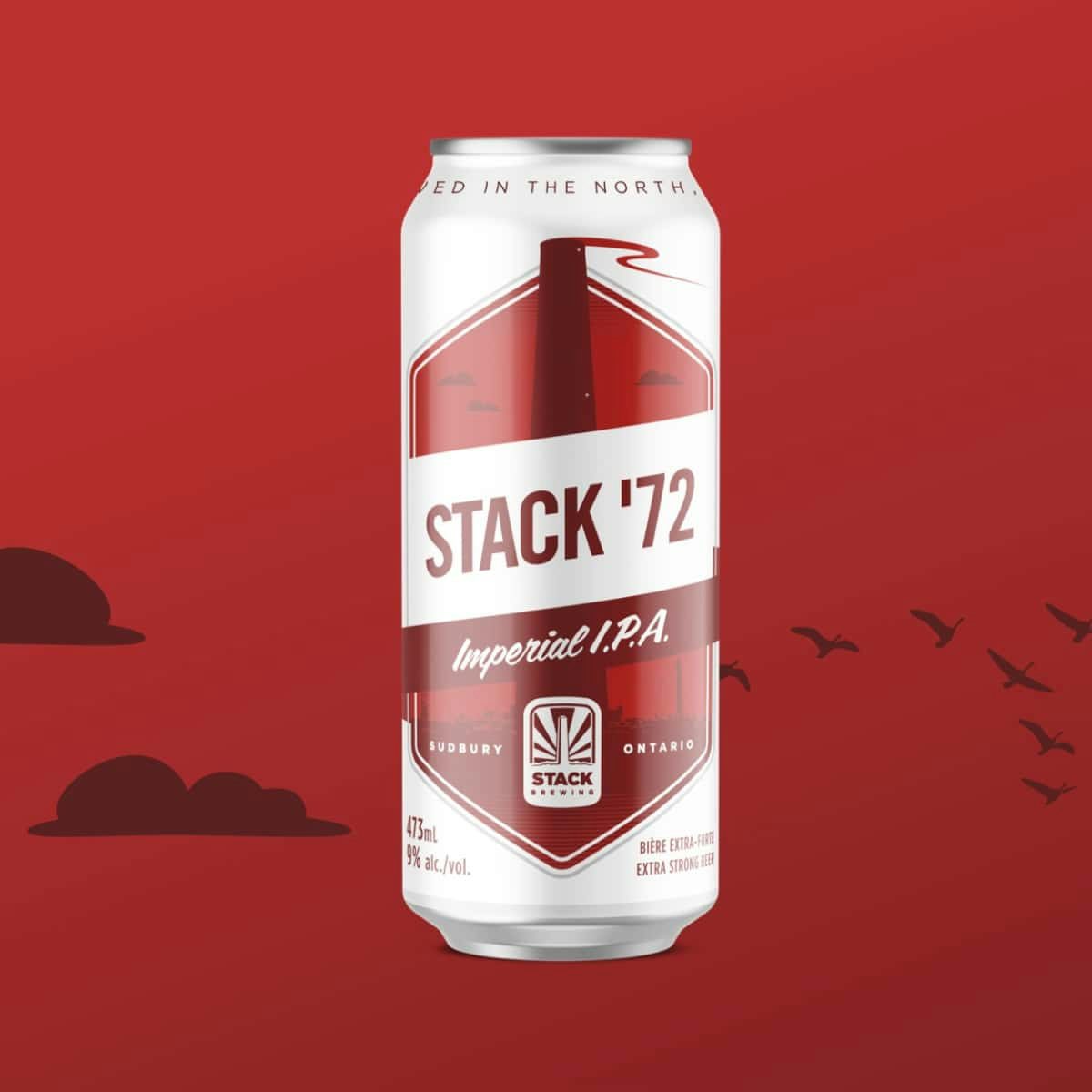 Red Stack 72 Stack Brewing can packaging design