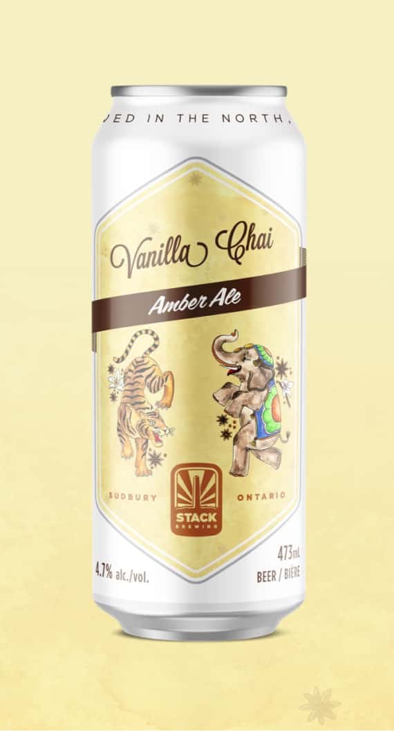 Yellow Vanilla Chai Stack Brewing can packaging design