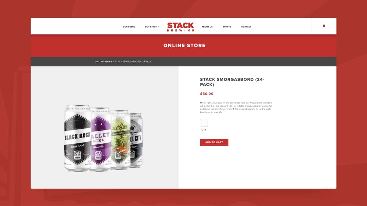 Mockup of Stack Brewing online store