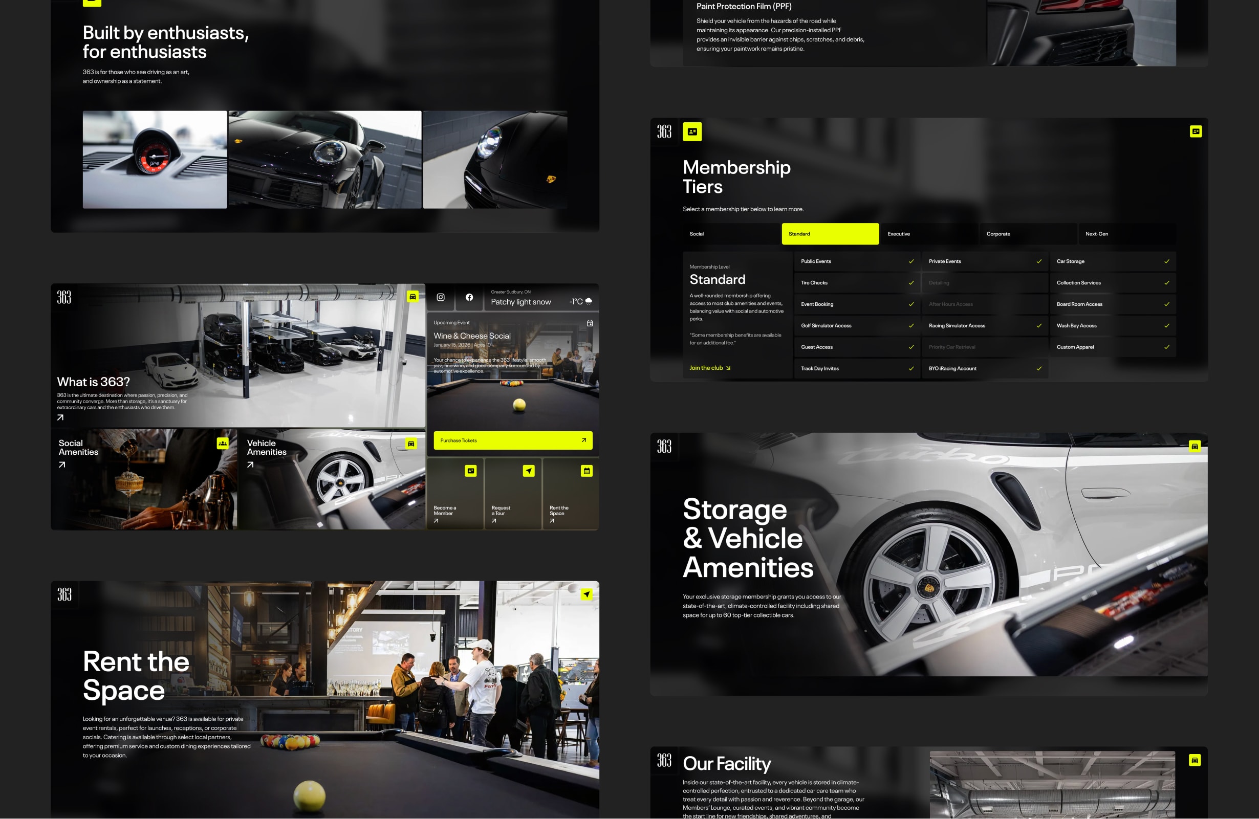Grid of desktop UI screens from website