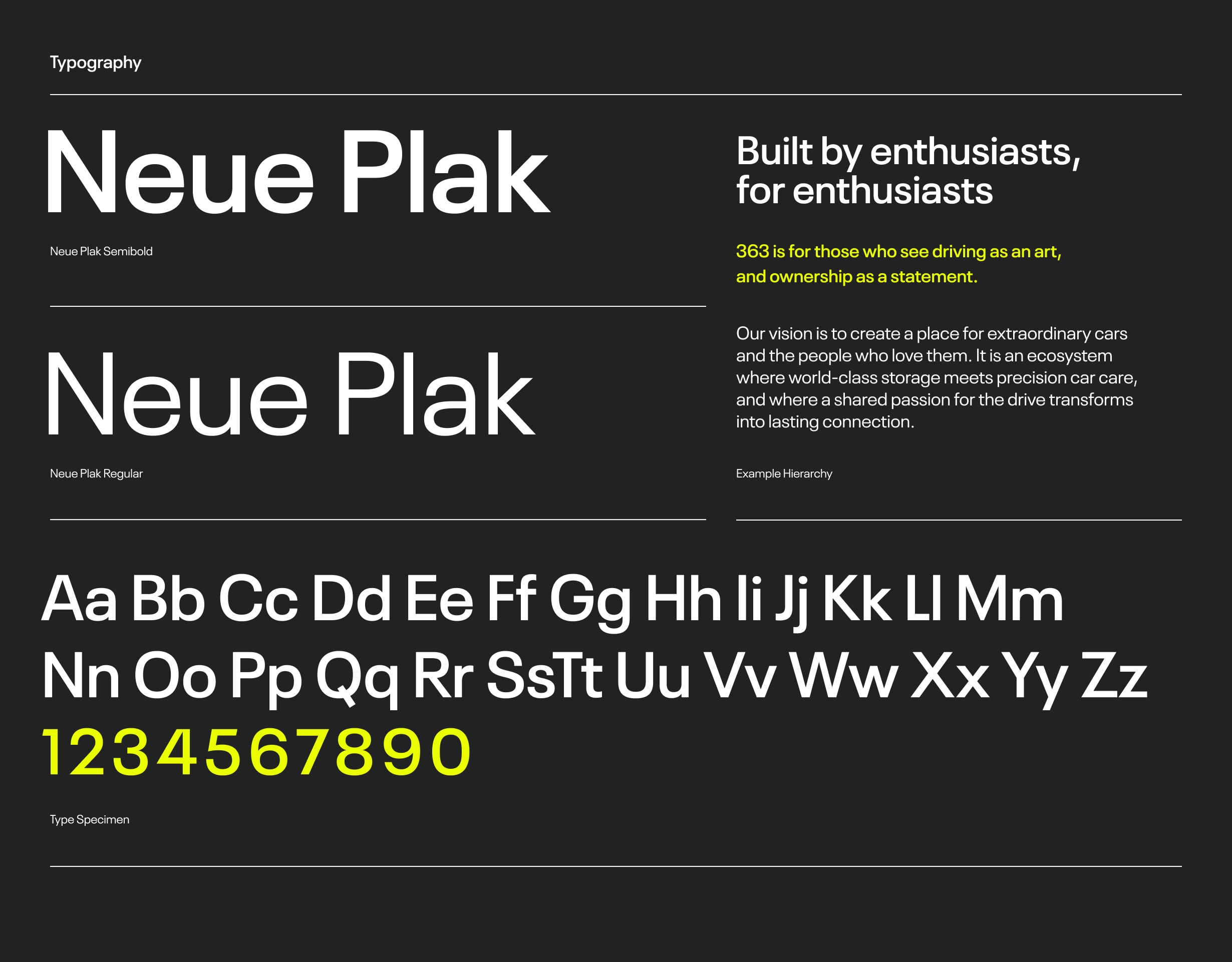 Typography selections for 363 Car & Social Club