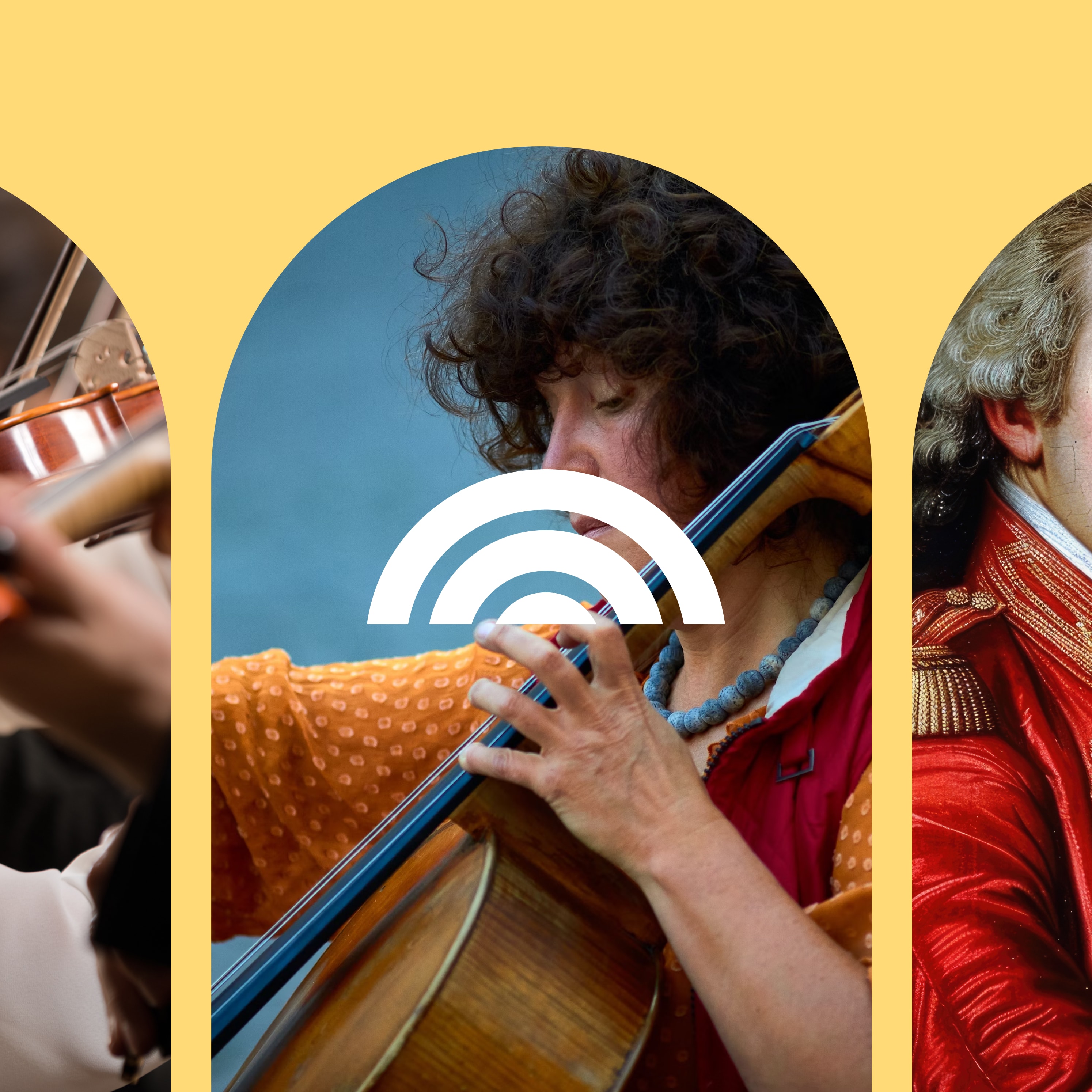 Four images depicting musicians engaged in performance, with the Sudbury Symphony Orchestra logo featured in the design.