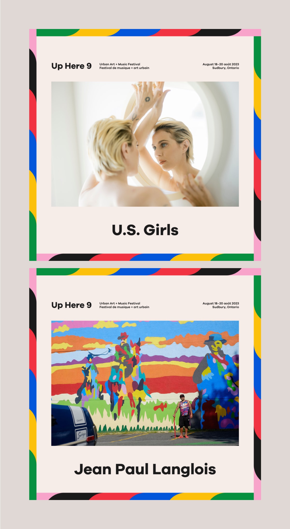Two Up Here 9 square artist ads.