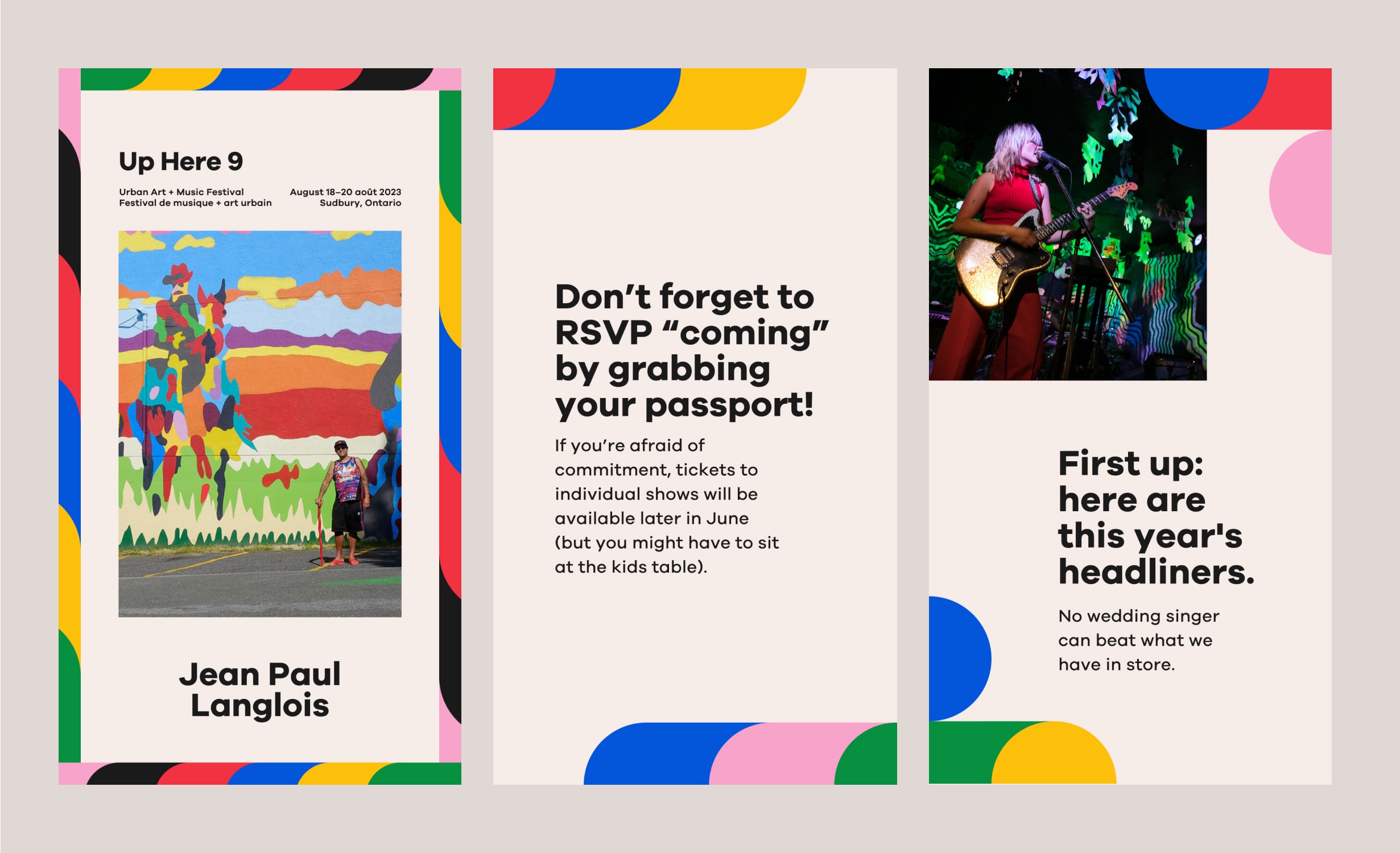 Graphic mockup showing various Up Here 9 instagram story designs.