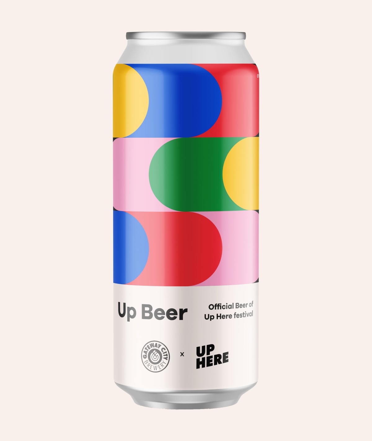 Up Here 9 Up Beer can label design mockup.