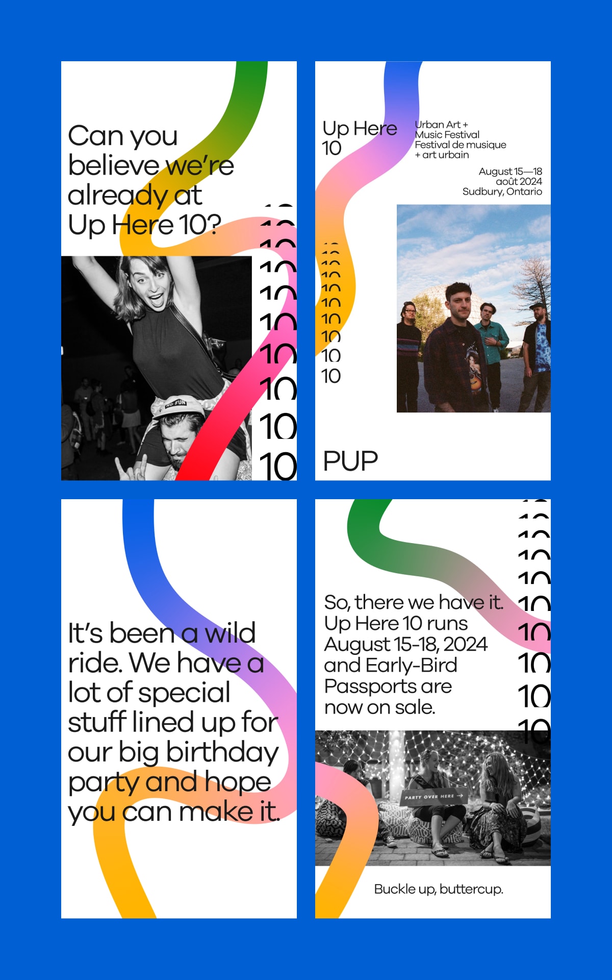 Various Up Here 10 Instagram story graphic designs.