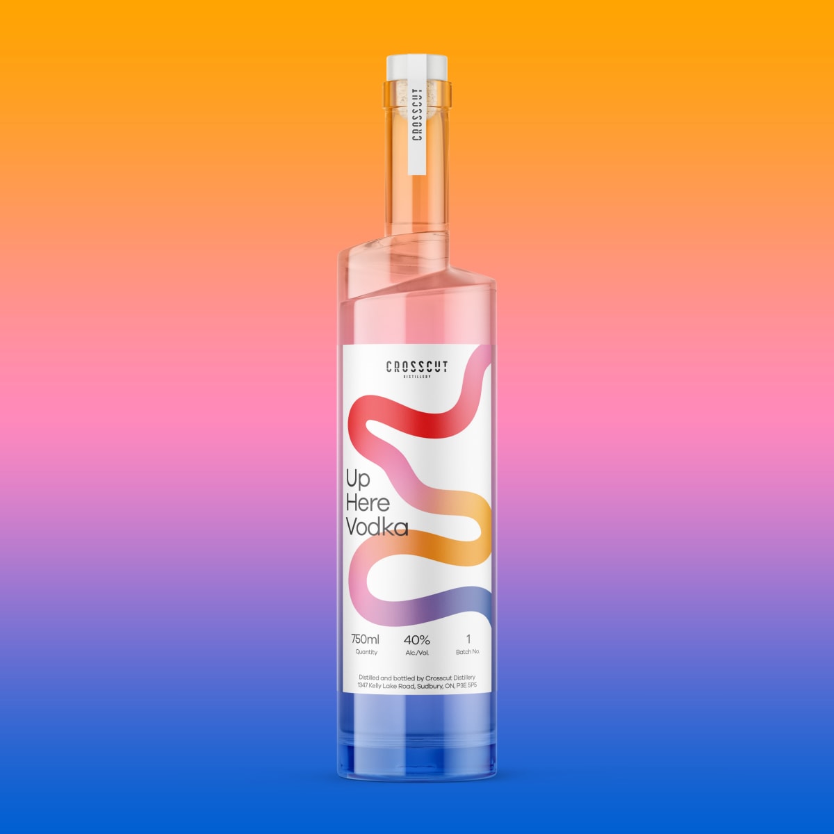 Up Here 10 vodka label design mockup.